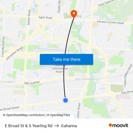 E Broad St & S Yearling Rd to Gahanna map