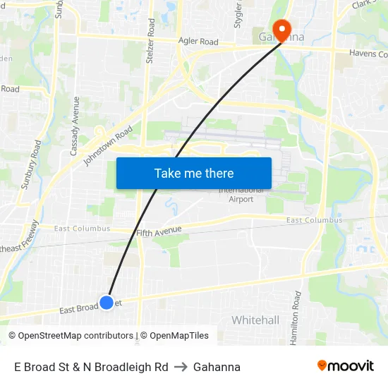 E Broad St & N Broadleigh Rd to Gahanna map