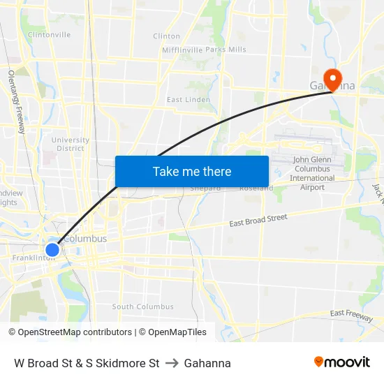 W Broad St & S Skidmore St to Gahanna map