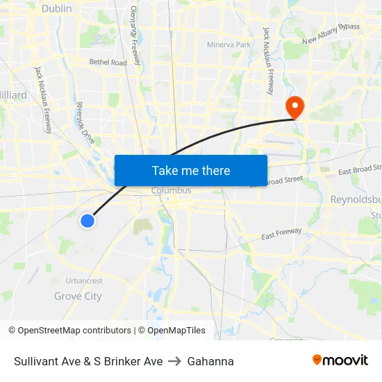 Sullivant Ave & S Brinker Ave to Gahanna map