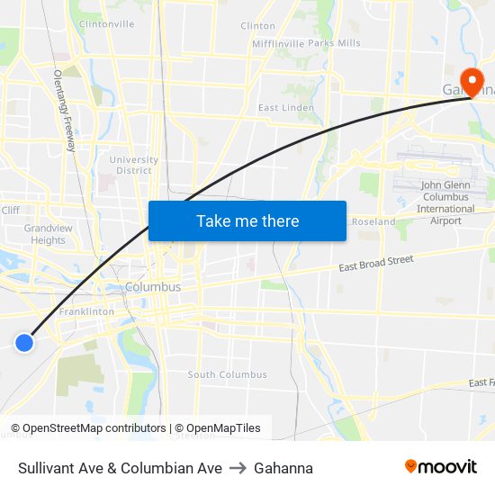 Sullivant Ave & Columbian Ave to Gahanna map