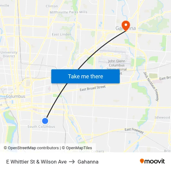 E Whittier St & Wilson Ave to Gahanna map