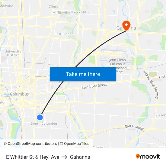 E Whittier St & Heyl Ave to Gahanna map