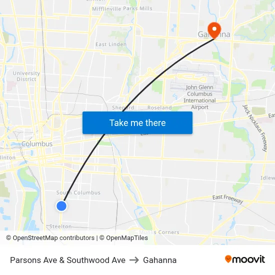 Parsons Ave & Southwood Ave to Gahanna map