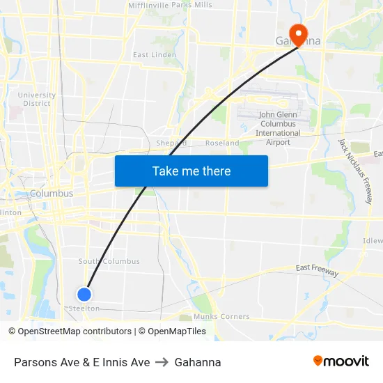Parsons Ave & E Innis Ave to Gahanna map