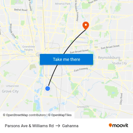 Parsons Ave & Williams Rd to Gahanna map