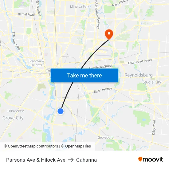 Parsons Ave & Hilock Ave to Gahanna map