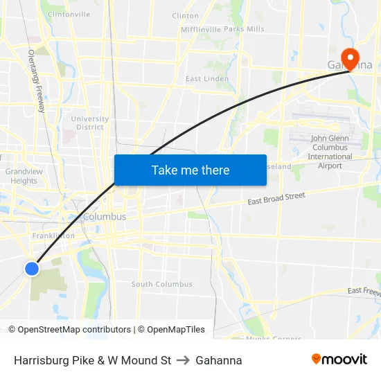 Harrisburg Pike & W Mound St to Gahanna map