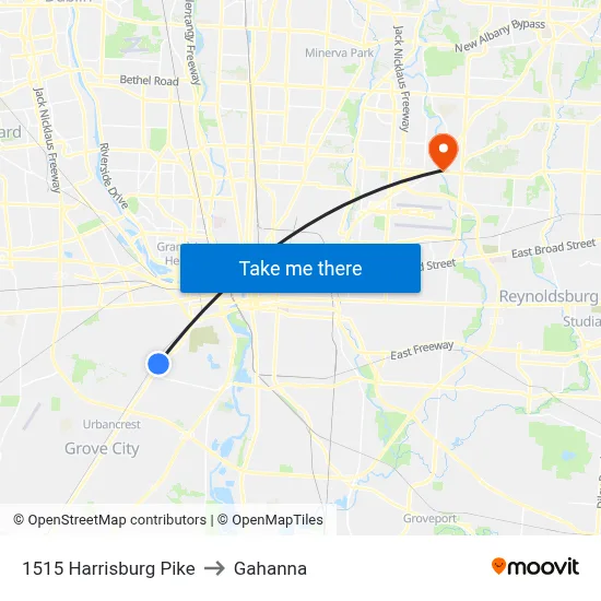 1515 Harrisburg Pike to Gahanna map