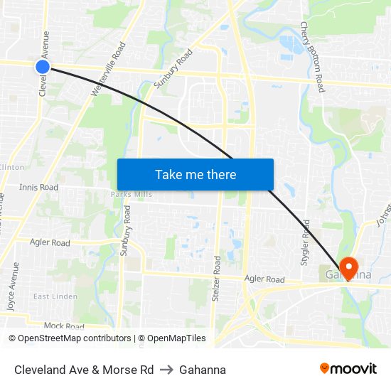 Cleveland Ave & Morse Rd to Gahanna map