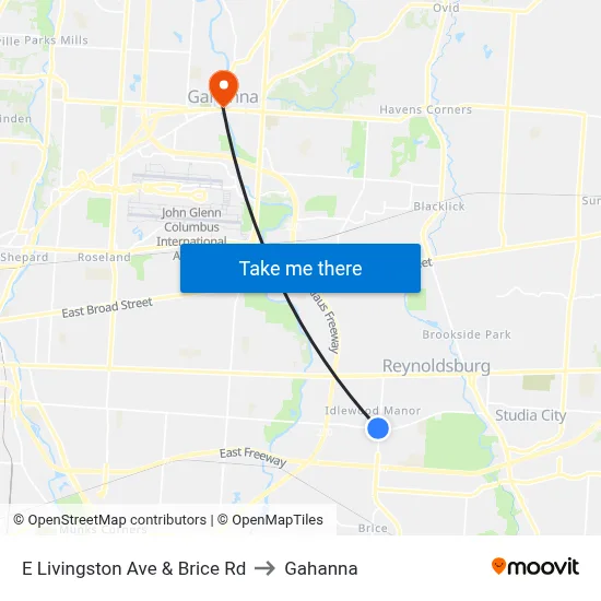 E Livingston Ave & Brice Rd to Gahanna map