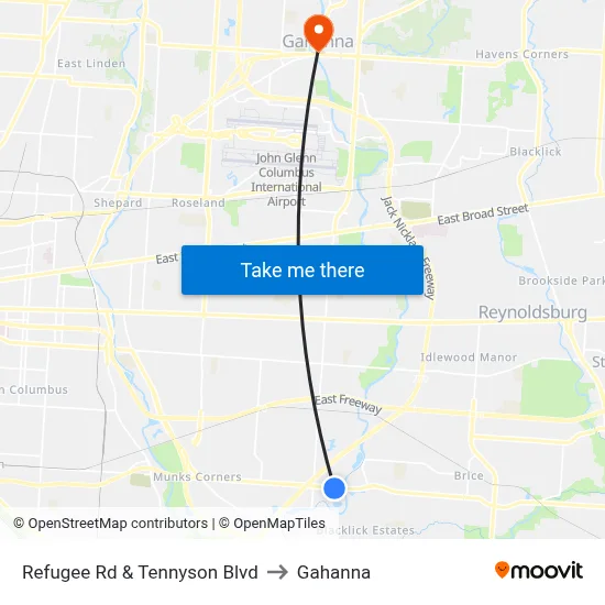 Refugee Rd & Tennyson Blvd to Gahanna map