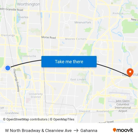 W North Broadway & Clearview Ave to Gahanna map