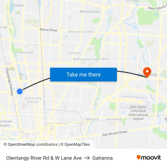 Olentangy River Rd & W Lane Ave to Gahanna map