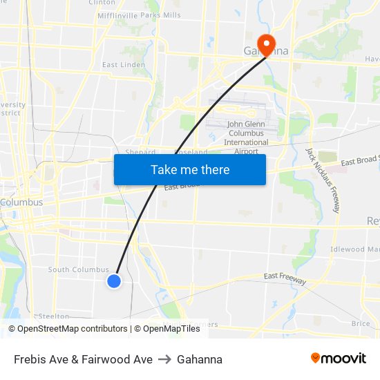 Frebis Ave & Fairwood Ave to Gahanna map