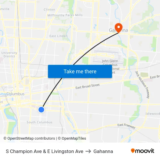 S Champion Ave & E Livingston Ave to Gahanna map