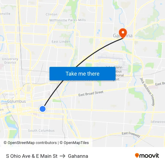 S Ohio Ave & E Main St to Gahanna map