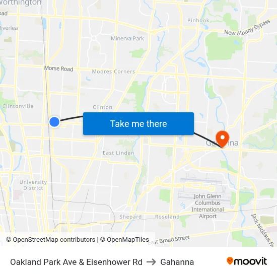 Oakland Park Ave & Eisenhower Rd to Gahanna map