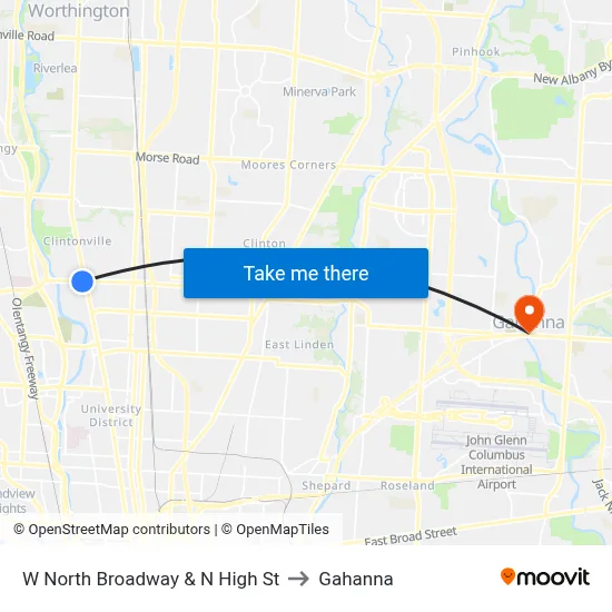 W North Broadway & N High St to Gahanna map