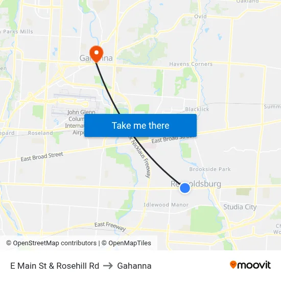 E Main St & Rosehill Rd to Gahanna map