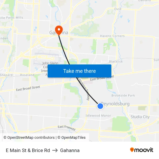 E Main St & Brice Rd to Gahanna map