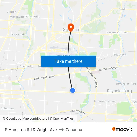 S Hamilton Rd & Wright Ave to Gahanna map