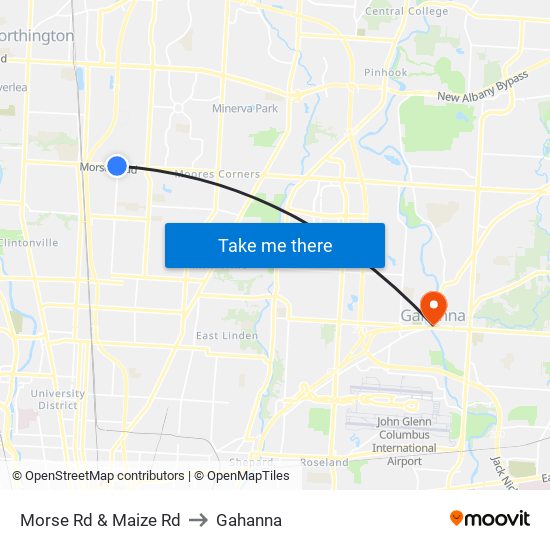 Morse Rd & Maize Rd to Gahanna map