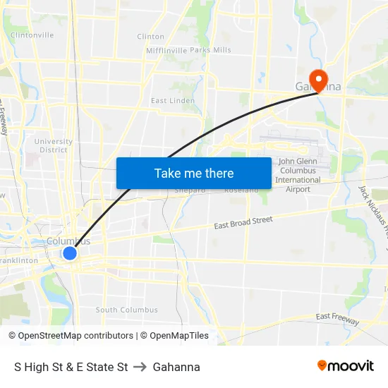S High St & E State St to Gahanna map
