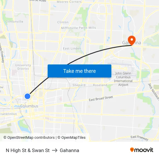 N High St & Swan St to Gahanna map