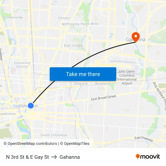 N 3rd St & E Gay St to Gahanna map