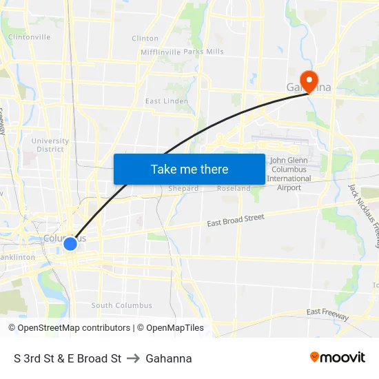 S 3rd St & E Broad St to Gahanna map