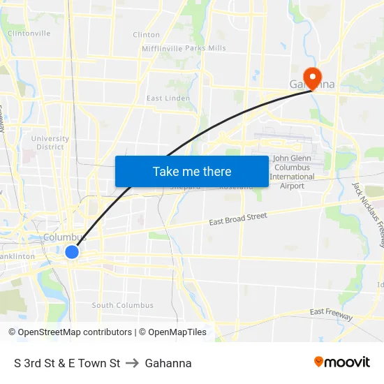 S 3rd St & E Town St to Gahanna map