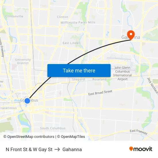 N Front St & W Gay St to Gahanna map