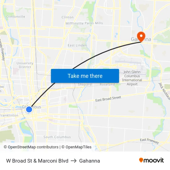 W Broad St & Marconi Blvd to Gahanna map