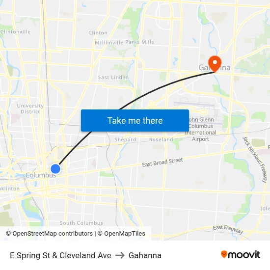 E Spring St & Cleveland Ave to Gahanna map
