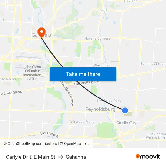 Carlyle Dr & E Main St to Gahanna map