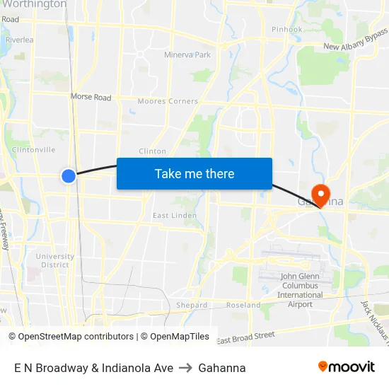 E N Broadway & Indianola Ave to Gahanna map