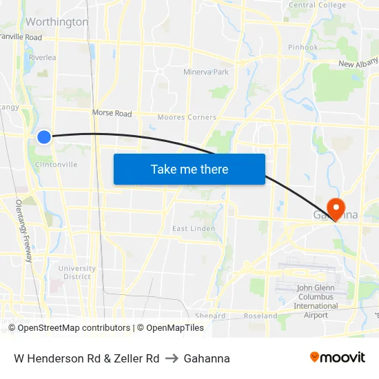 W Henderson Rd & Zeller Rd to Gahanna map