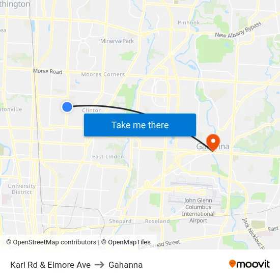 Karl Rd & Elmore Ave to Gahanna map