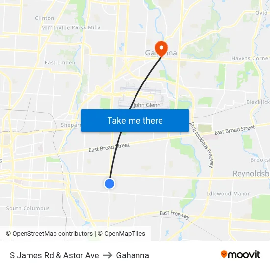 S James Rd & Astor Ave to Gahanna map