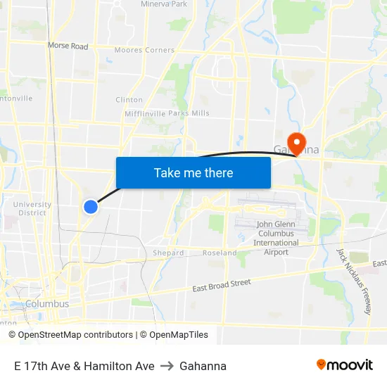 E 17th Ave & Hamilton Ave to Gahanna map