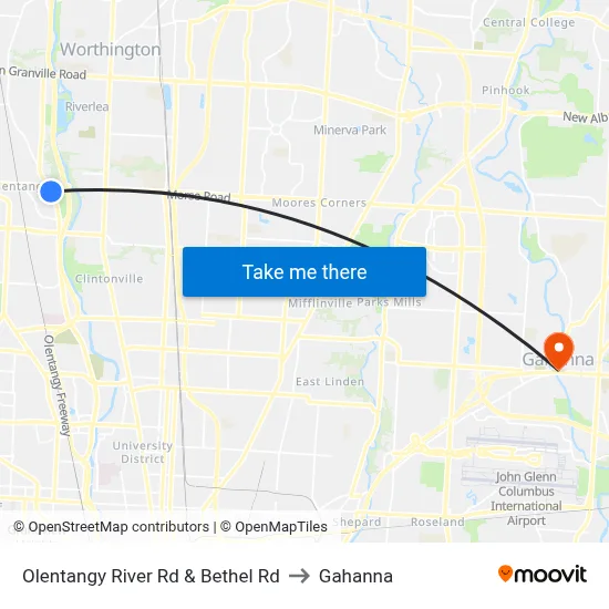 Olentangy River Rd & Bethel Rd to Gahanna map