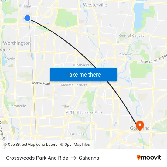 Crosswoods Park And Ride to Gahanna map