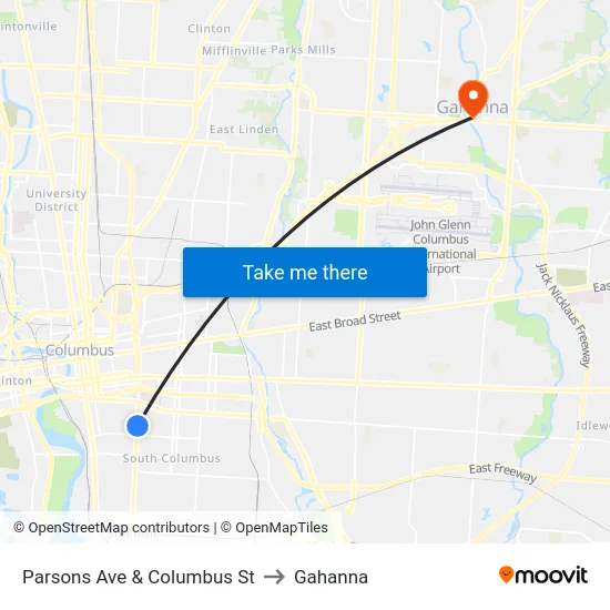 Parsons Ave & Columbus St to Gahanna map