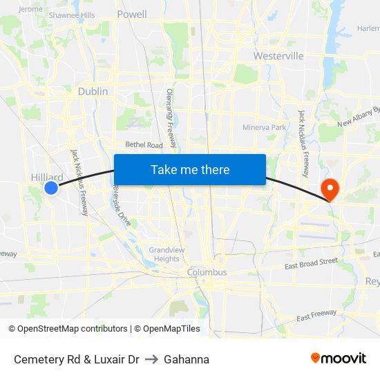 Cemetery Rd & Luxair Dr to Gahanna map