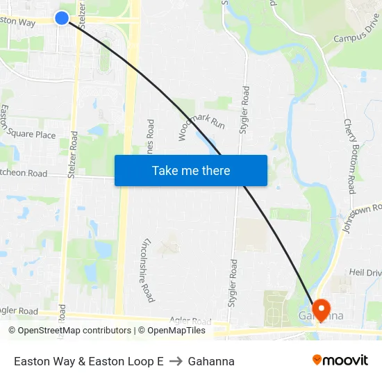 Easton Way & Easton Loop E to Gahanna map