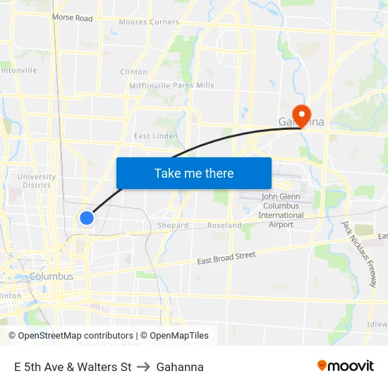 E 5th Ave & Walters St to Gahanna map