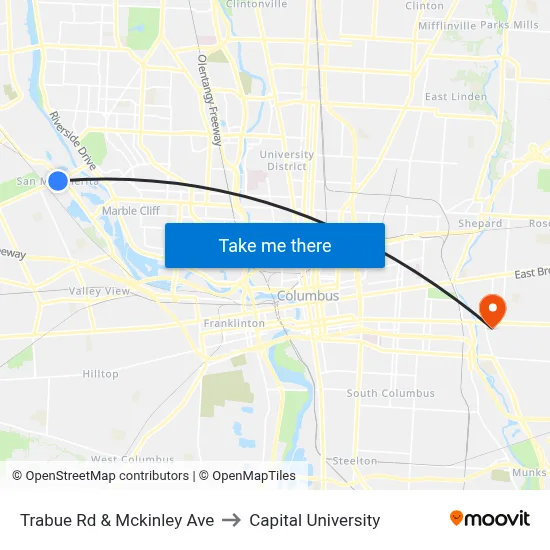 Trabue Rd & Mckinley Ave to Capital University map