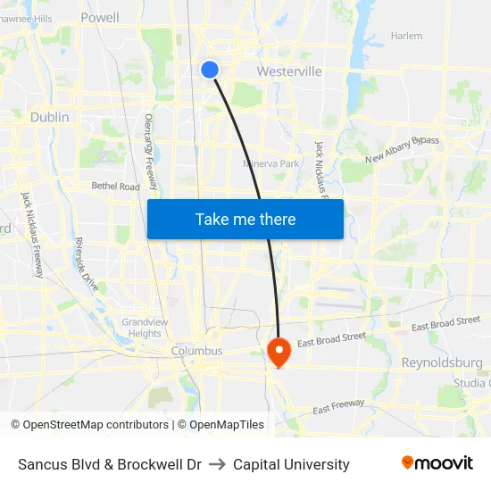 Sancus Blvd & Brockwell Dr to Capital University map
