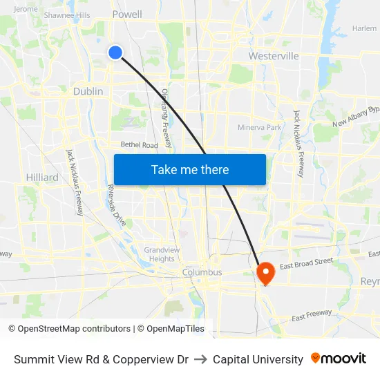Summit View Rd & Copperview Dr to Capital University map